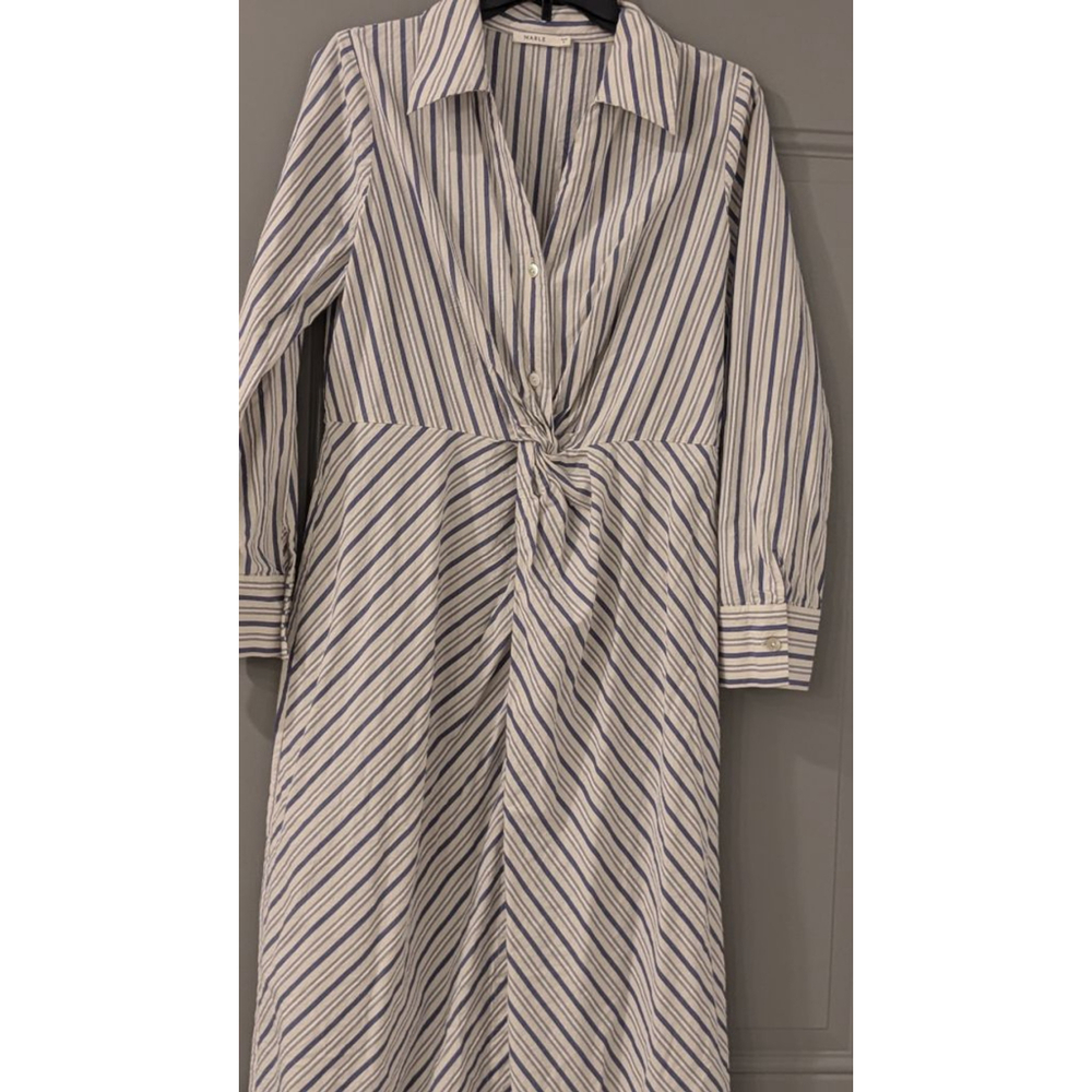 Women's MARLE White & Blue Stripe Knot Front Midi Dress M - Picture 10 of 15